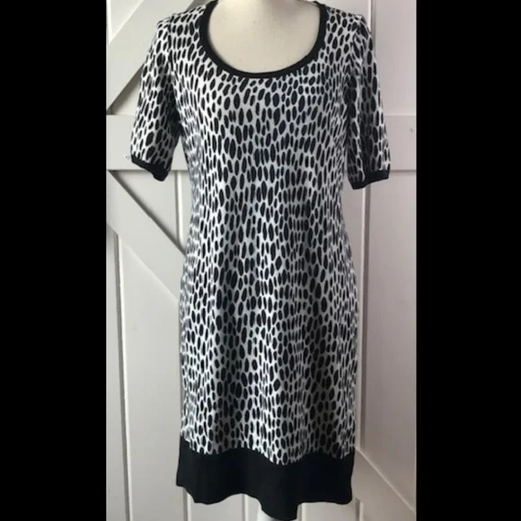 Ann Taylor Printed & Striped Sheath Sweater Dress large - Picture 3 of 6